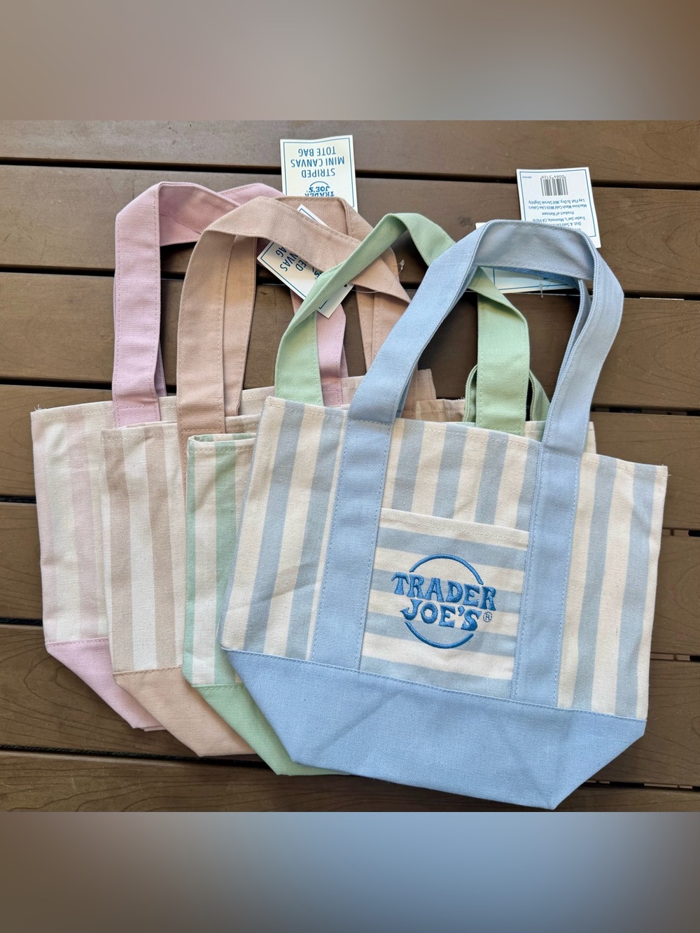 New Trader Joe's Small Stripe Canvas Tote Mini Bag - set of 4